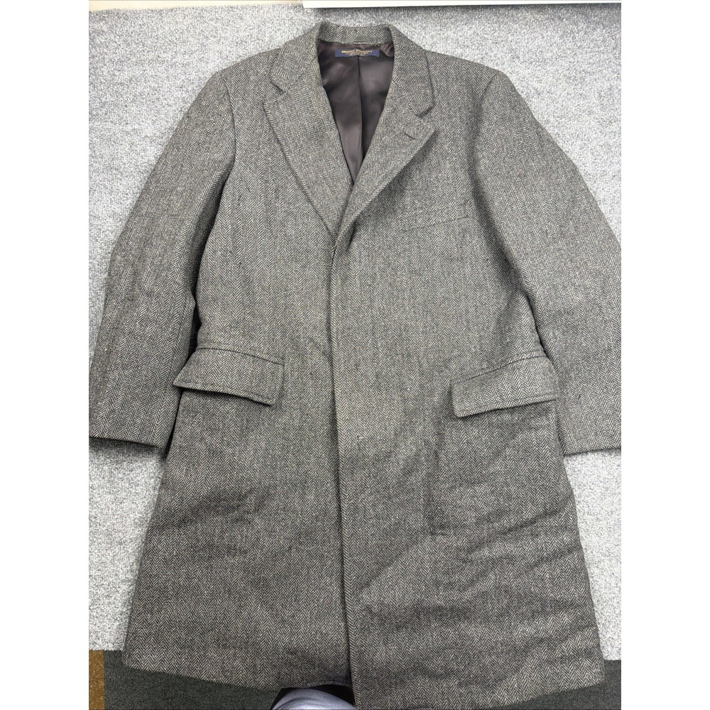 VTG Brooks Brothers Herringbone Wool Overcoat Mens 41R Made In USA Union Made
